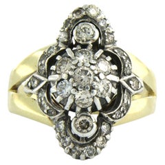 Anillo victoriano con diamantes de hasta 0,75 ct Oro de 14 quilates y plata