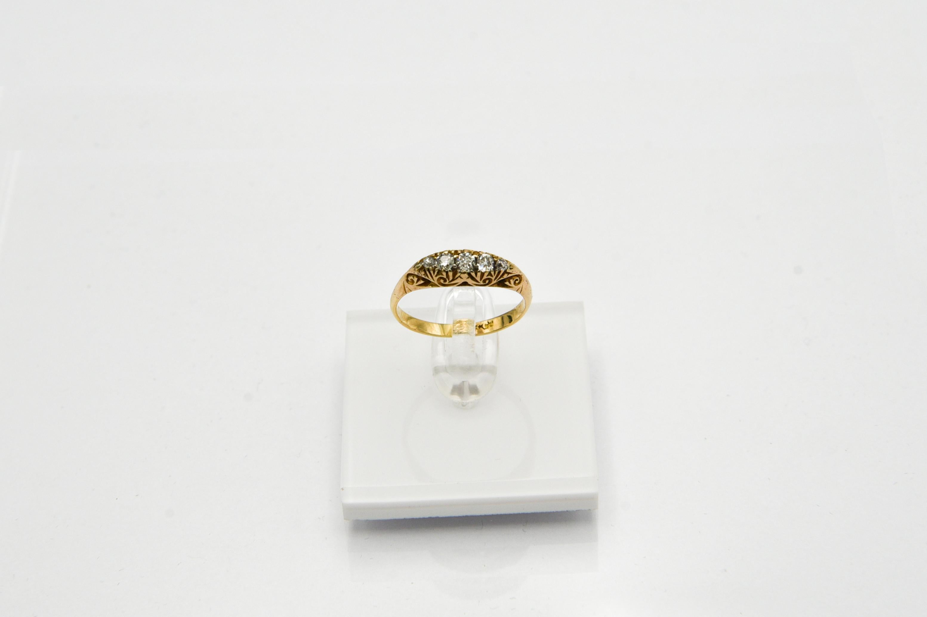 Viktorianischer Ring mit fünf Diamanten im Altschliff, Großbritannien, um 1900. im Zustand „Gut“ im Angebot in Chorzów, PL