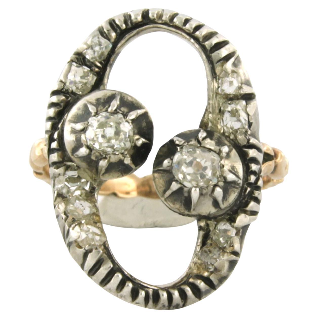 Viktorianischer Ring mit alten Diamanten im Minenschliff bis zu 0,50ct 14k Gold und Silber