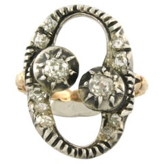 Viktorianischer Ring mit alten Diamanten im Minenschliff bis zu 0,50ct 14k Gold und Silber