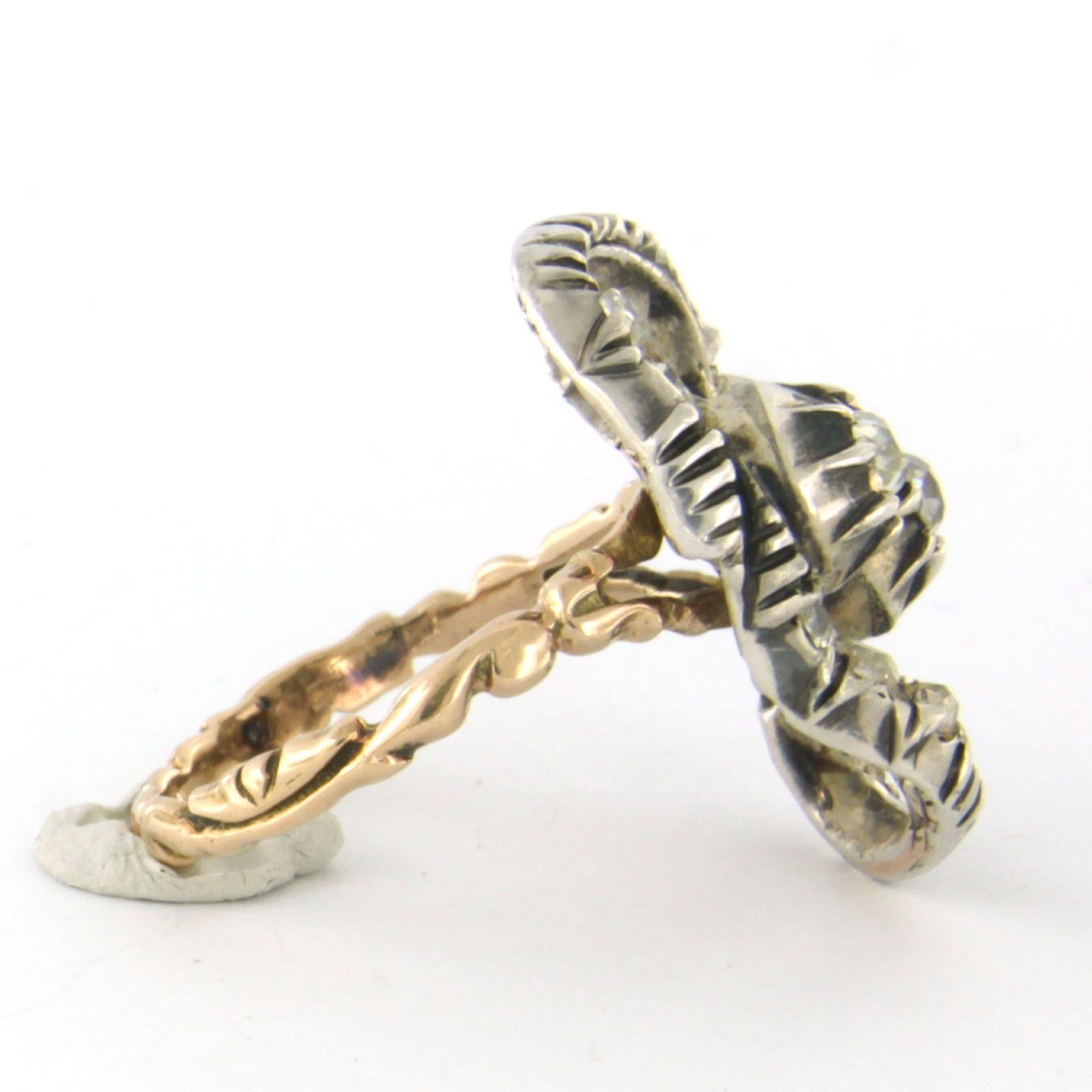 Old Mine Cut Victorian ring with old mine cut diamonds up to 0.70ct 14k gold and silver For Sale