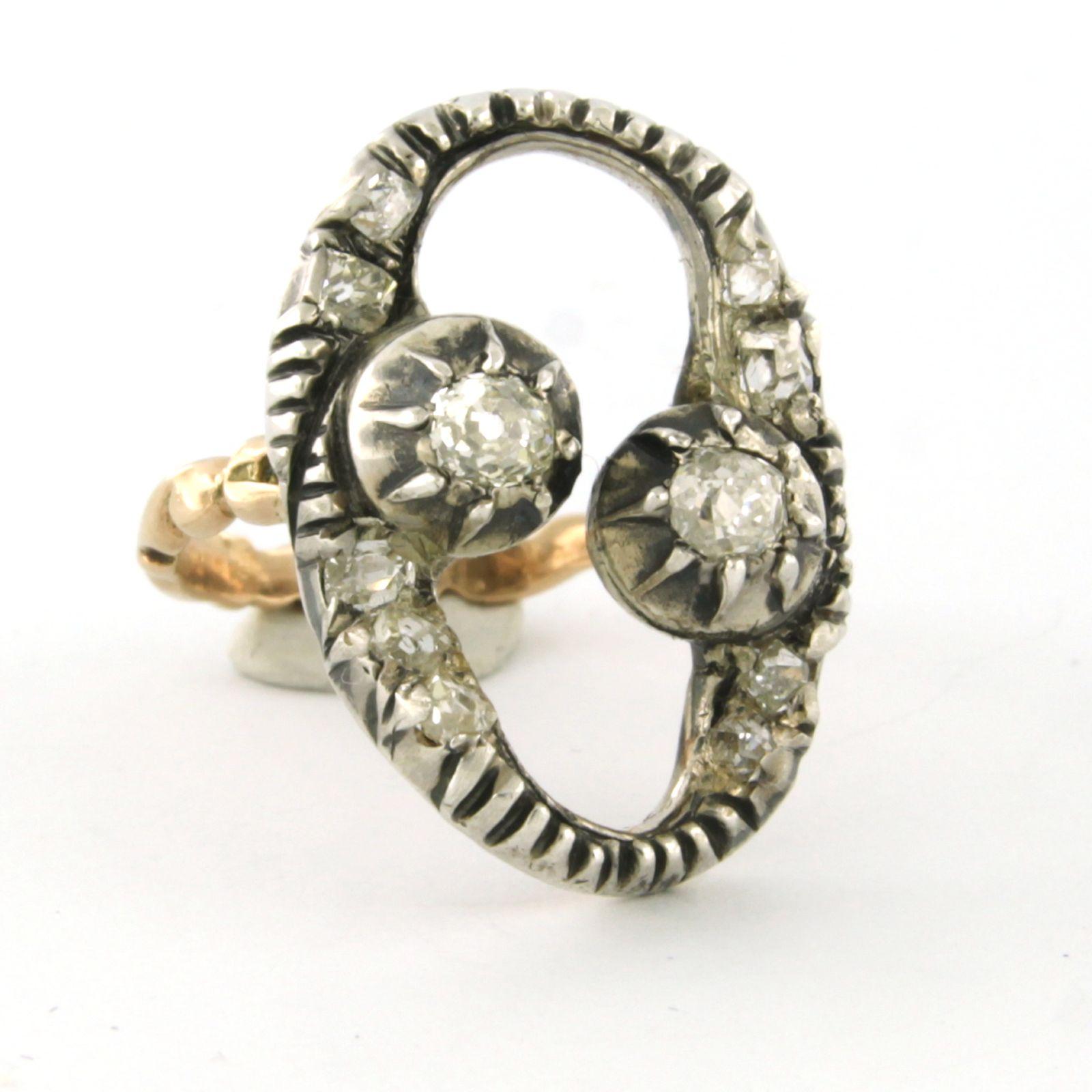 Women's Victorian ring with old mine cut diamonds up to 0.70ct 14k gold and silver For Sale