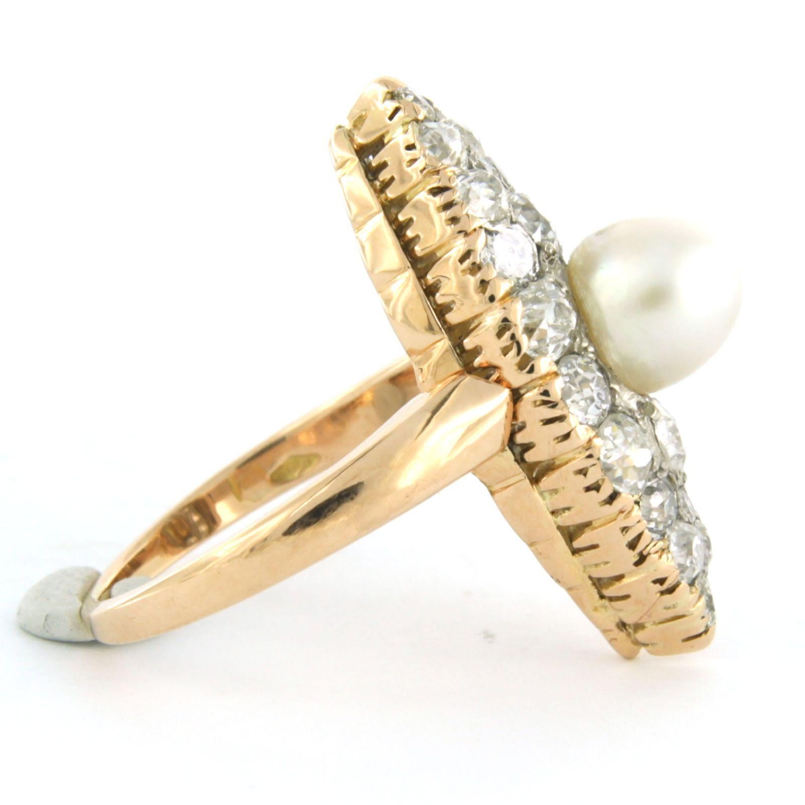 Early Victorian Victorian ring with pearl and old mine cut diamonds up to 2.00ct 18k gold For Sale