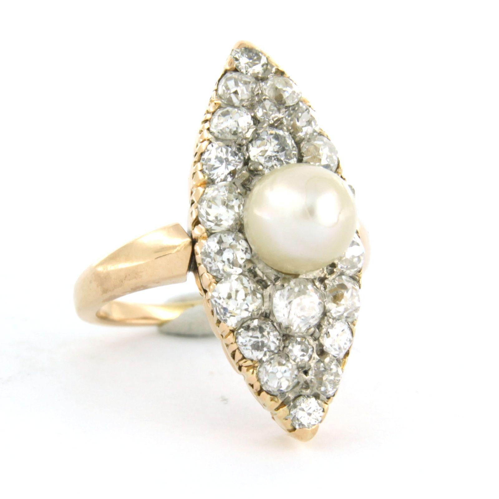 Women's Victorian ring with pearl and old mine cut diamonds up to 2.00ct 18k gold For Sale