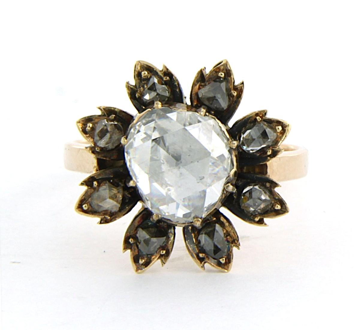 Viktorianischer Ring mit Diamant im Rosenschliff bis zu 1,10ct mit IGI-Steinzeugnis 14k Gold (Frühviktorianisch) im Angebot