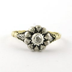VICTORIAN ring with rose cut diamonds up to 0.10ct 14k gold and silver