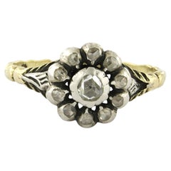 VICTORIAN ring with rose cut diamonds up to 0.10ct 14k gold and silver