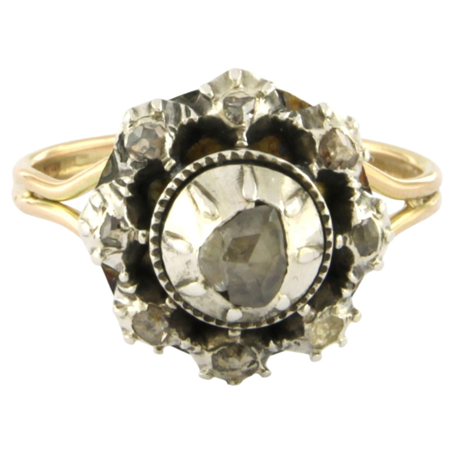 Anello in stile vittoriano con diamanti a taglio rosa fino a 0,20 ct, in oro 14k e argento