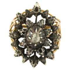 Ring im viktorianischen Stil mit Diamanten im Rosenschliff von bis zu 0,20 Karat, aus 18-karätigem Gold und Silber