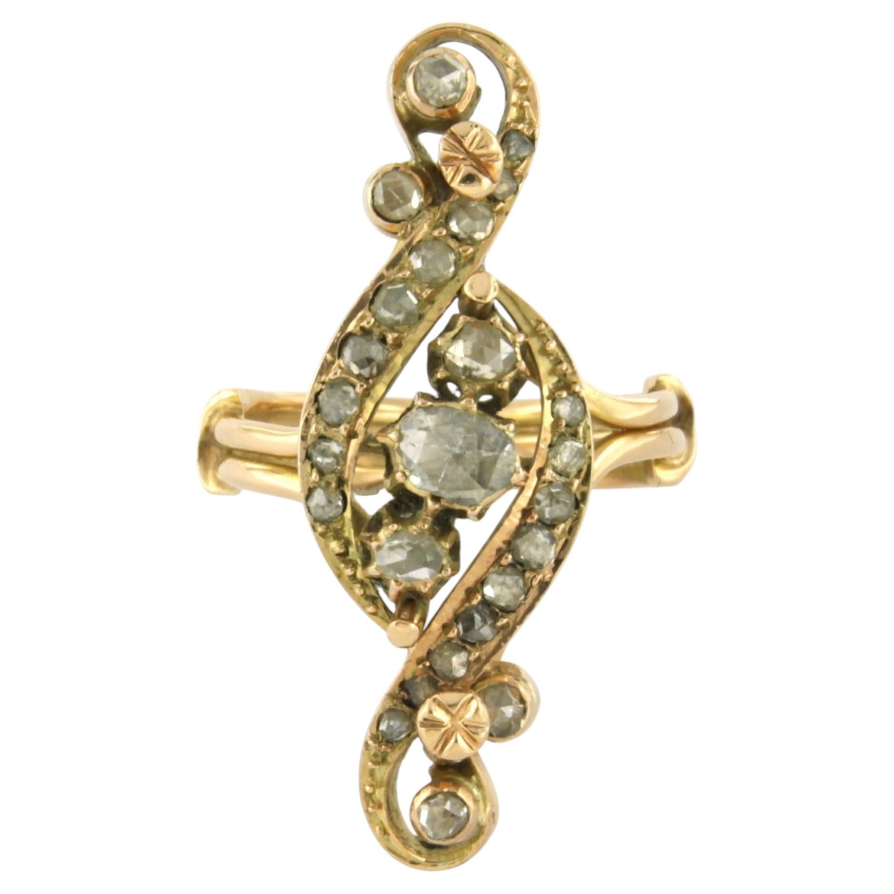 VICTORIAN ring with rose cut diamonds up to 0.60ct 14k gold 8.5 grams For Sale