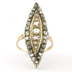 Victorian rIng with rose cut diamonds up to 0.70ct 14k gold and silver