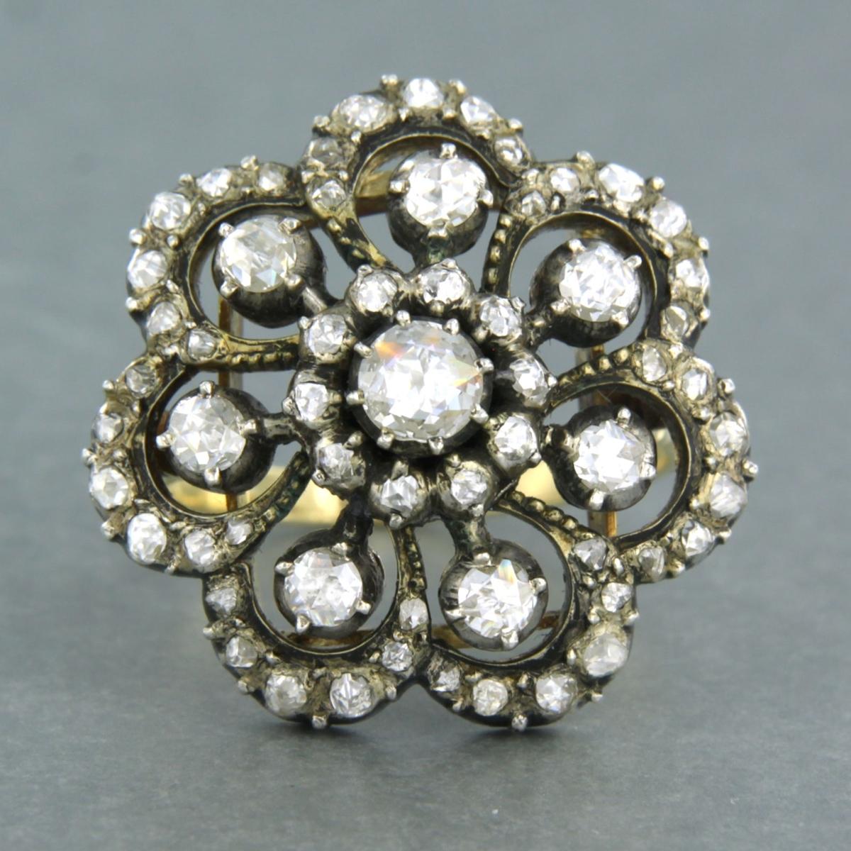 Bague en or 14k et argent sertie de diamants taille rose, totalisant environ 1,00 carat - G/H - SI - taille de bague US 8,5 - EU 18,5 (58)

Description détaillée :

Le haut de l'anneau mesure 2.3 cm de large.

Poids total : 9,7 grammes

Bague de