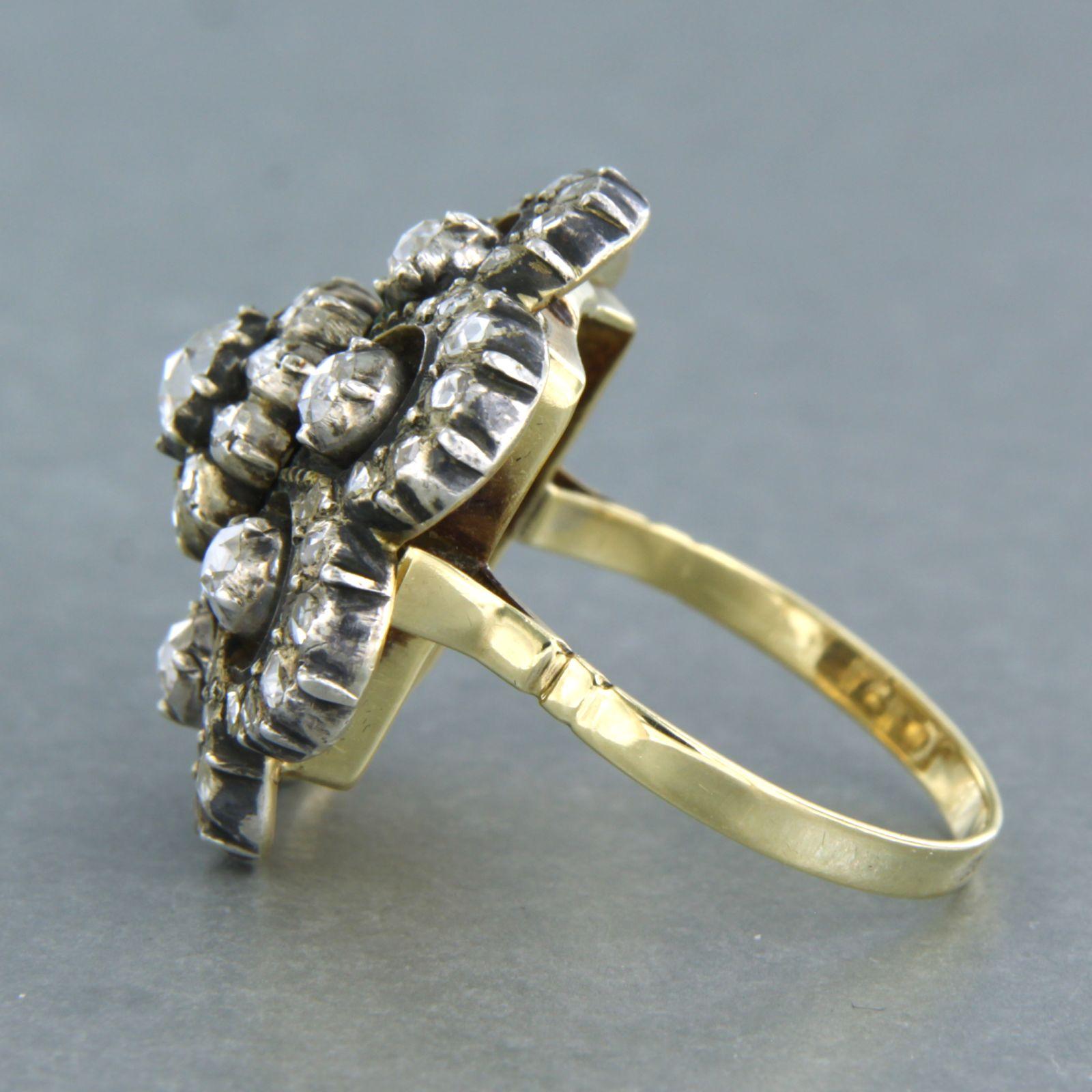 Taille rose Bague victorienne avec diamants taillés en rose jusqu'à 1,00ct 14k or et argent en vente