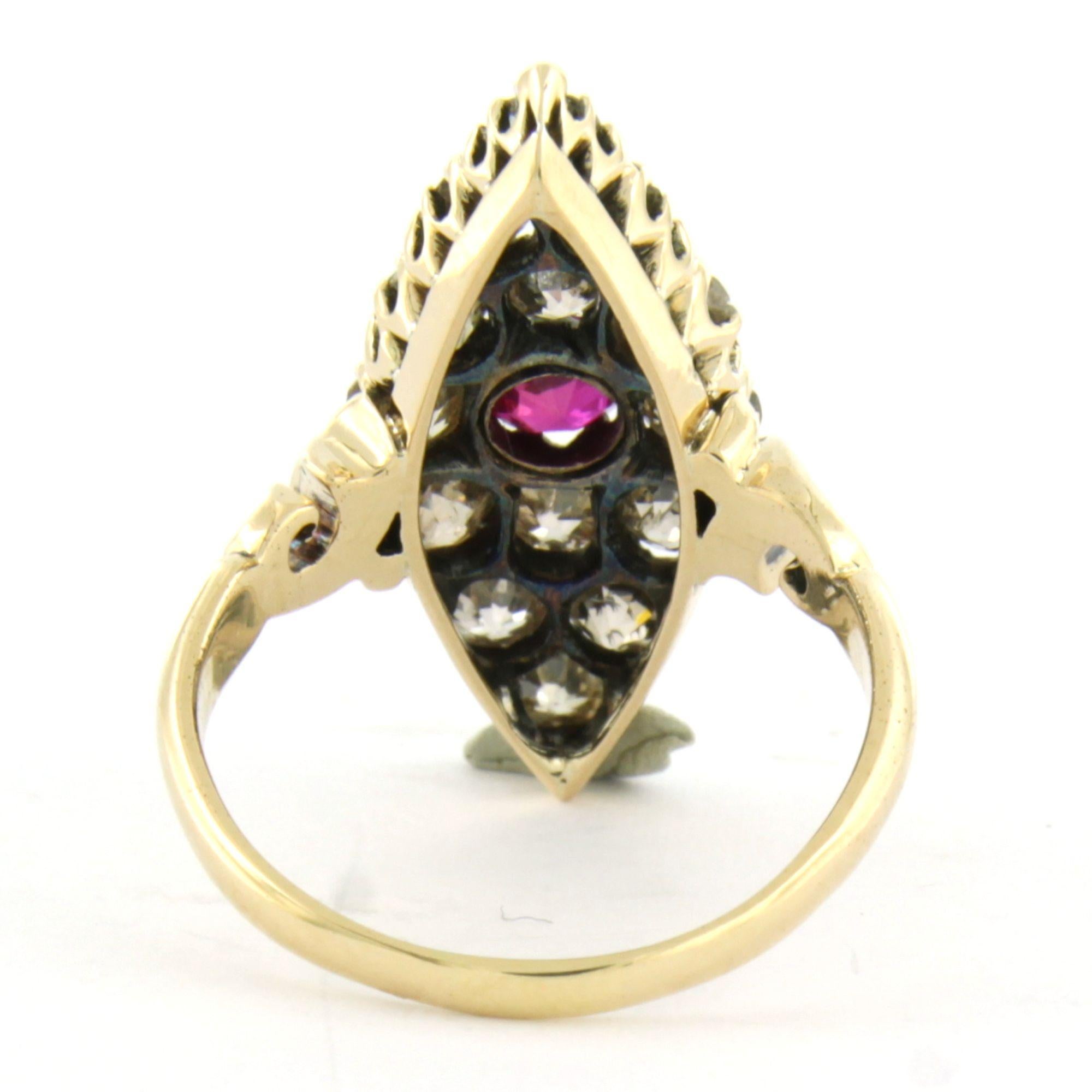Old Mine Cut Victorian ring with ruby and old mine cut diamonds up to 1.20ct 14k gold For Sale