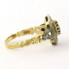 Anello vittoriano con zaffiro e diamanti taglio rosa in oro 18k e argento