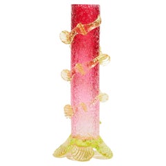 Victorian Rippled Pink and Lime Green Vase