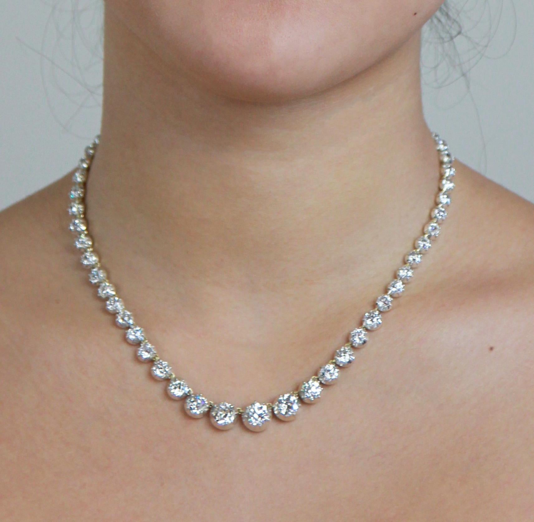 Victorian Riviere, Single Strand Old European Cut Diamond Necklace 1