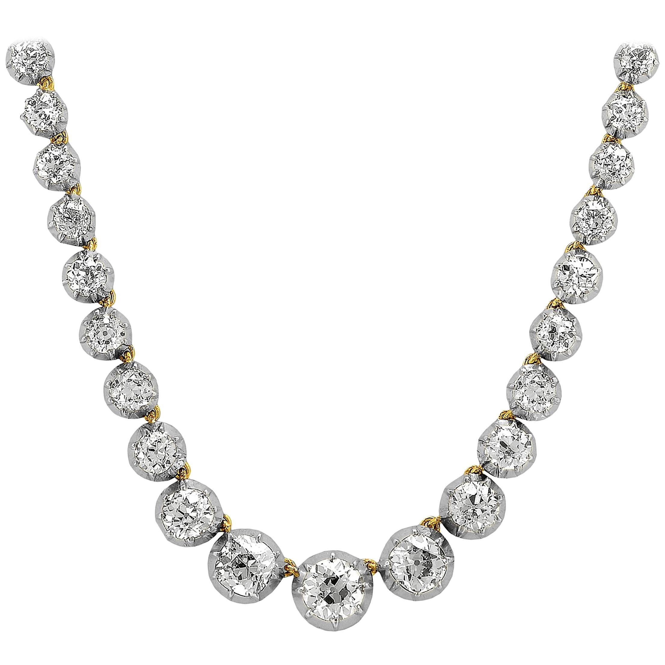 Antique Victorian Riviere, Single Strand Old European Cut Diamond Necklace/Tiara