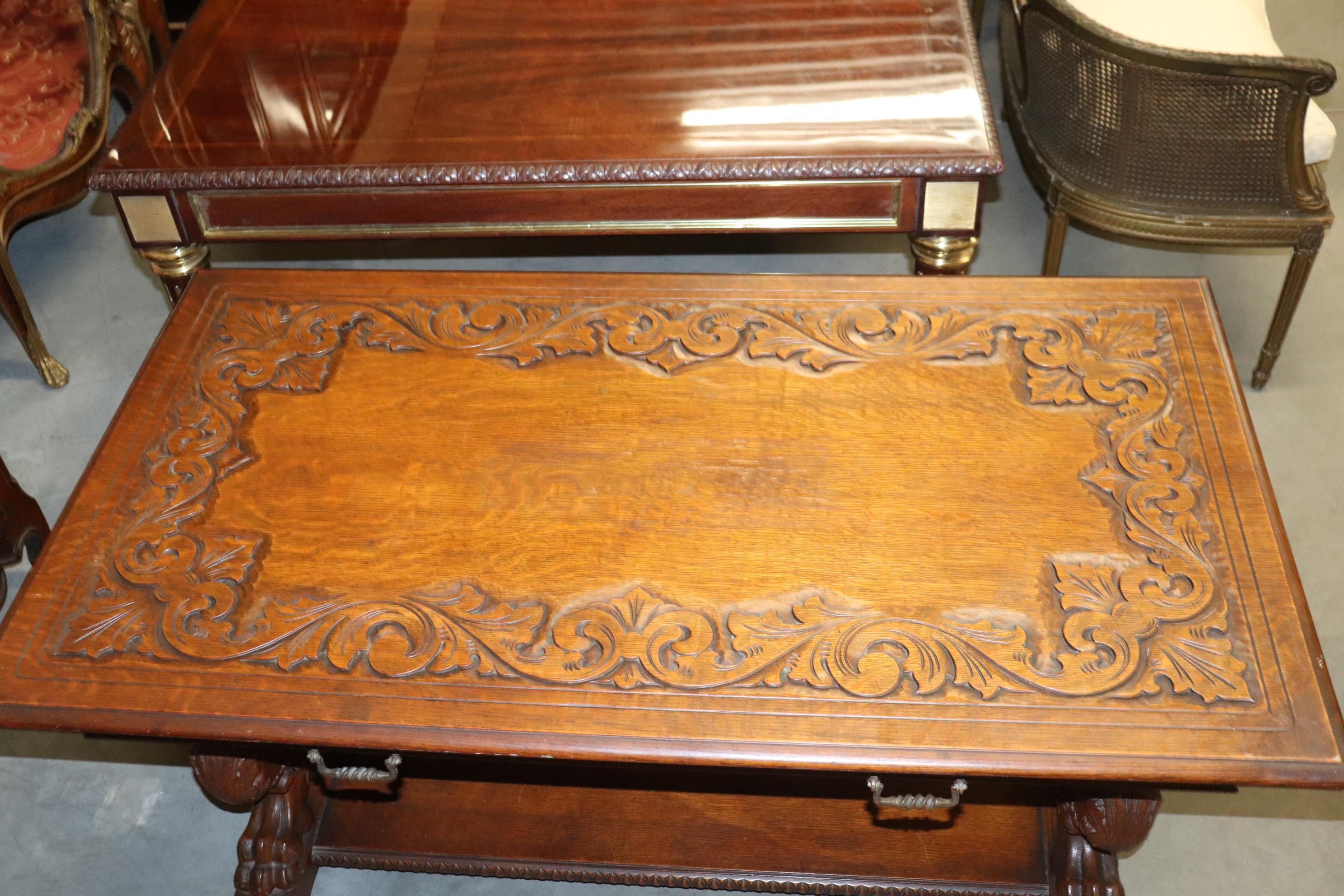 Victorian R.J. Horner Quarter Sawn Oak Griffin Carved Partners Desk circa 1880 4