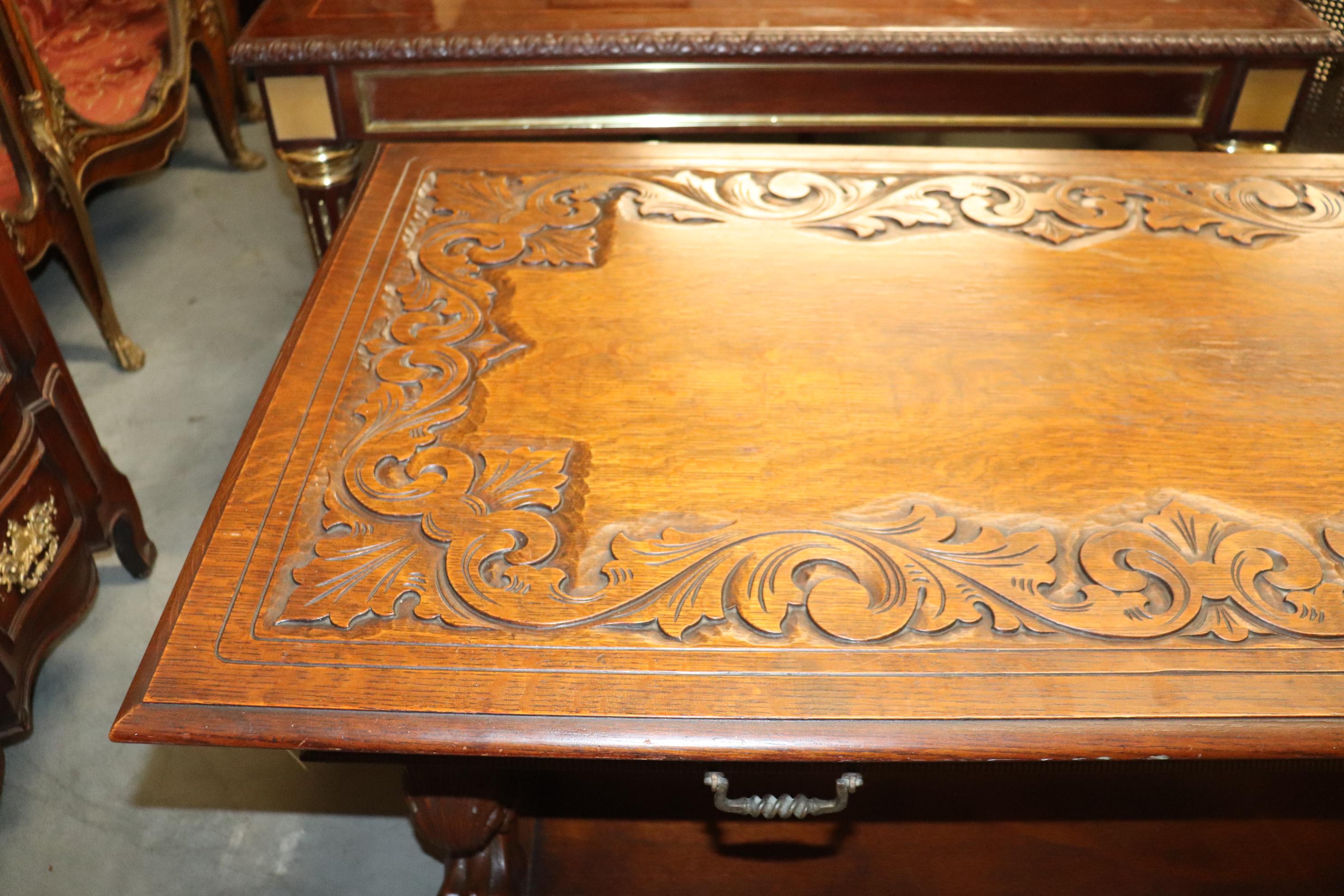 Victorian R.J. Horner Quarter Sawn Oak Griffin Carved Partners Desk circa 1880 9
