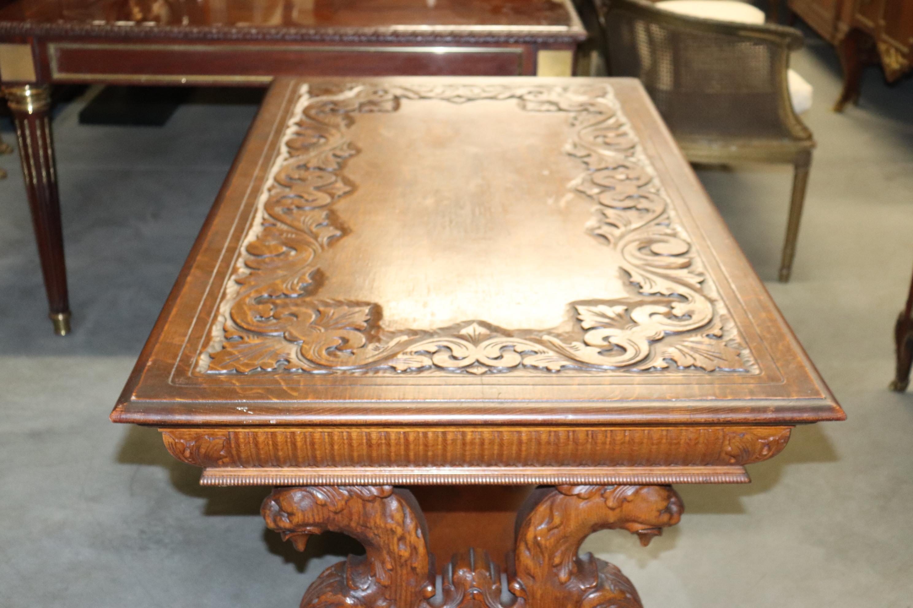 Victorian R.J. Horner Quarter Sawn Oak Griffin Carved Partners Desk circa 1880 13