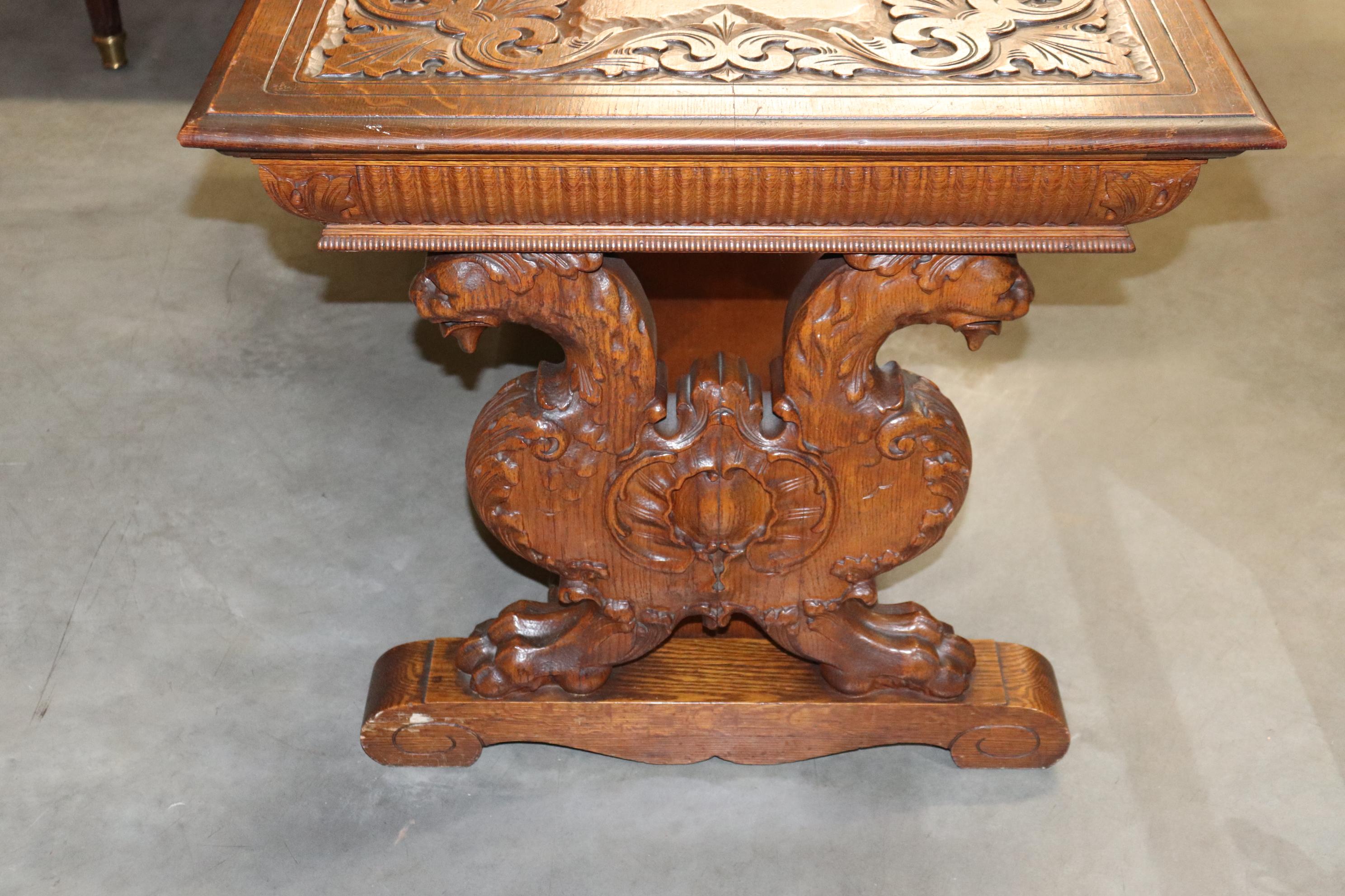 Victorian R.J. Horner Quarter Sawn Oak Griffin Carved Partners Desk circa 1880 1