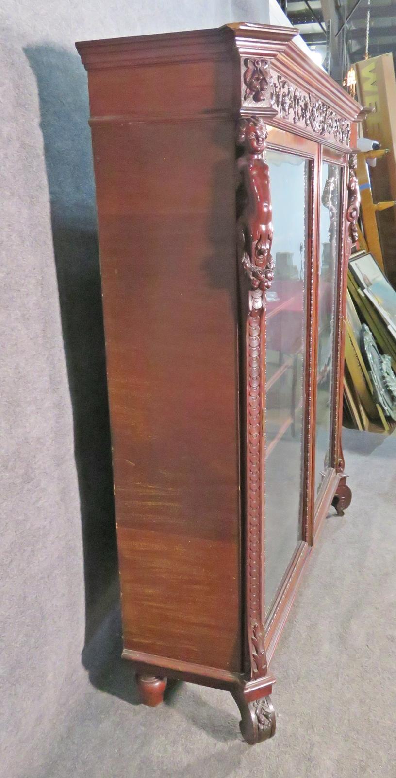 Victorian RJ Horner Solid Mahogany Bookcase Figural Full Bodied Cherubs C1890 4