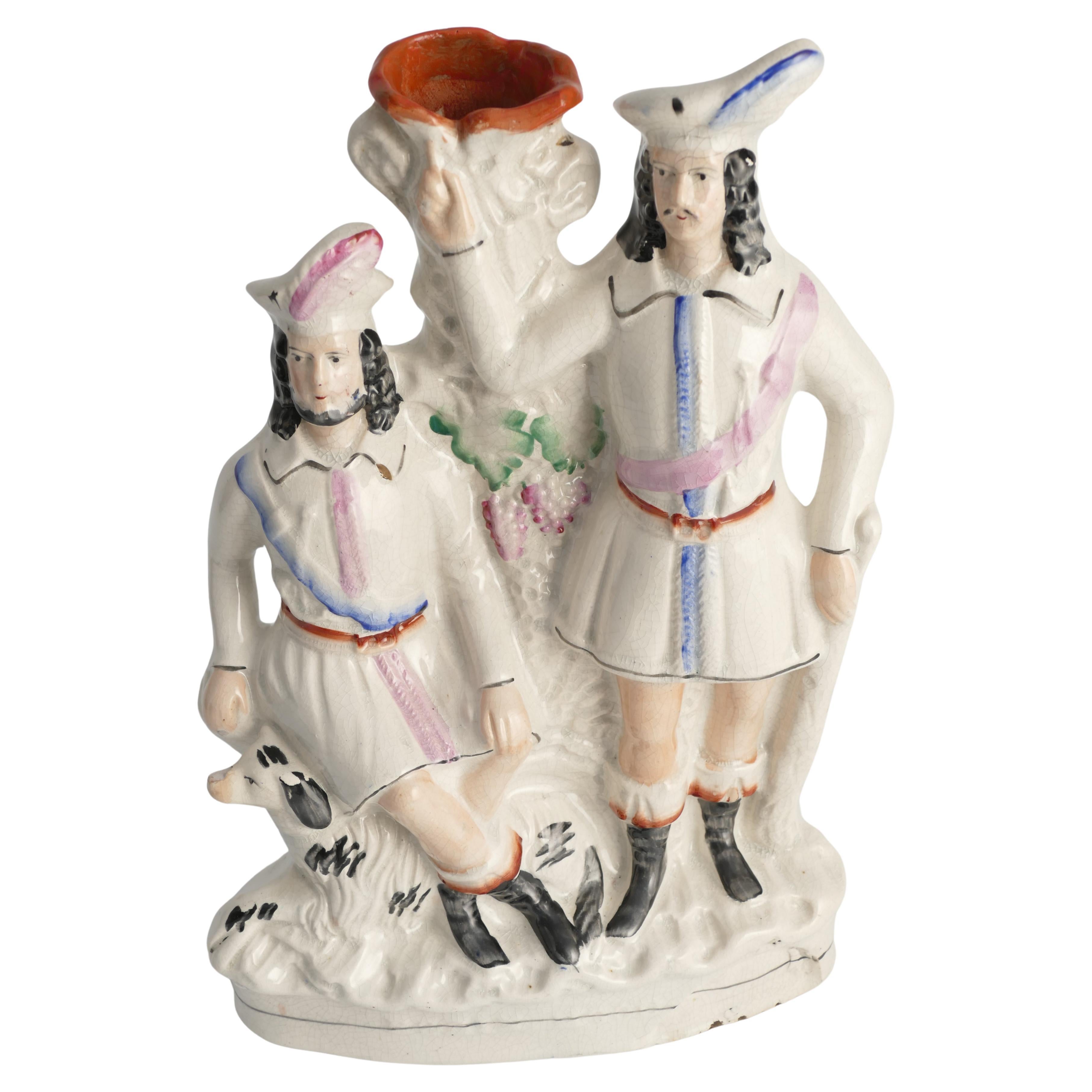 Victorian Robin Hood and Little John Spill Vase by Staffordshire, England 1860’s For Sale