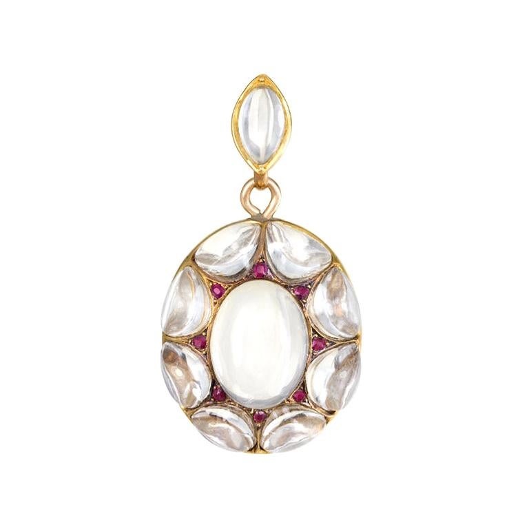 Victorian Rock Crystal and Gold Pendant Locket with Ruby Accents