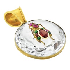 Victorian Rock Crystal, Ruby, Garnet and Emerald Insect Pendant