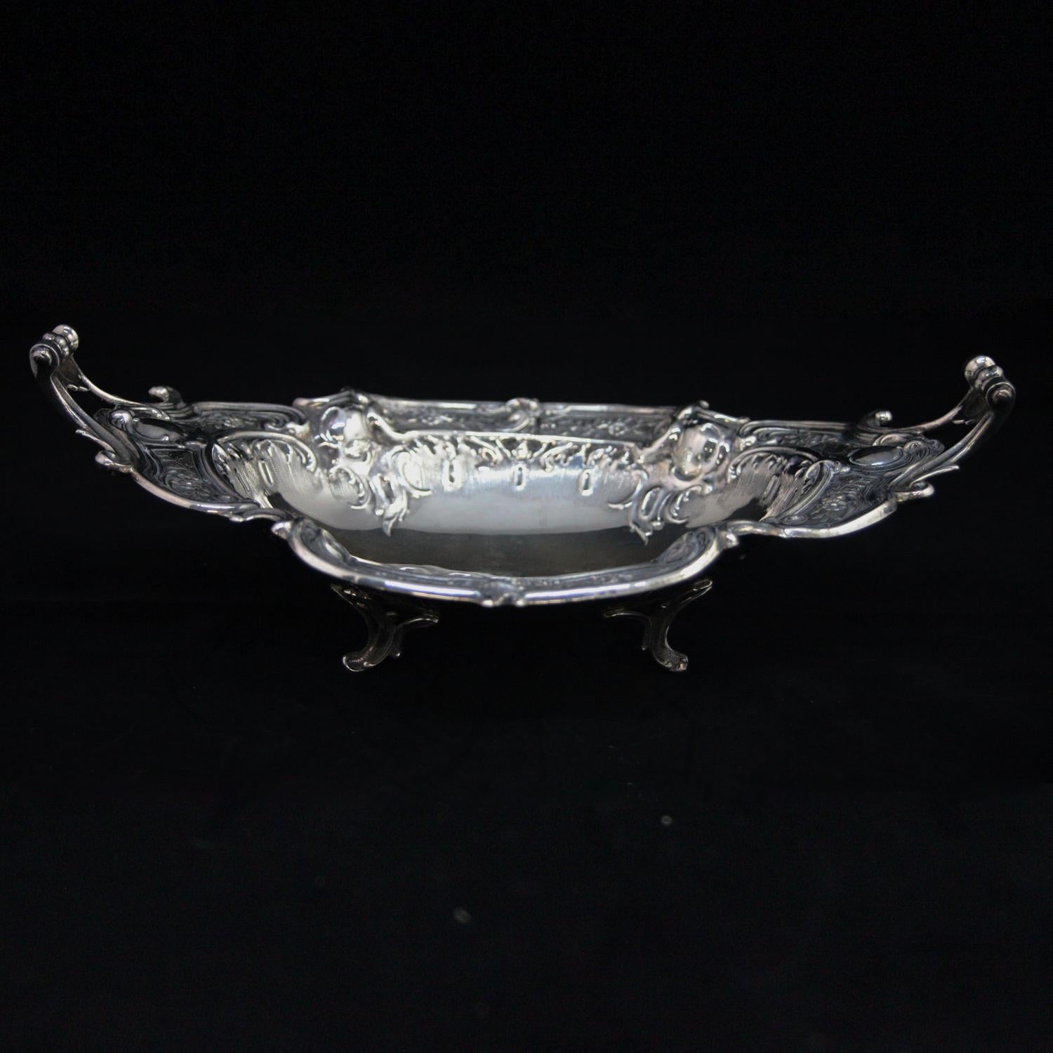 19th Century Victorian Rococo Repousse .800 Silver Footed and Double Handled Center Bowl