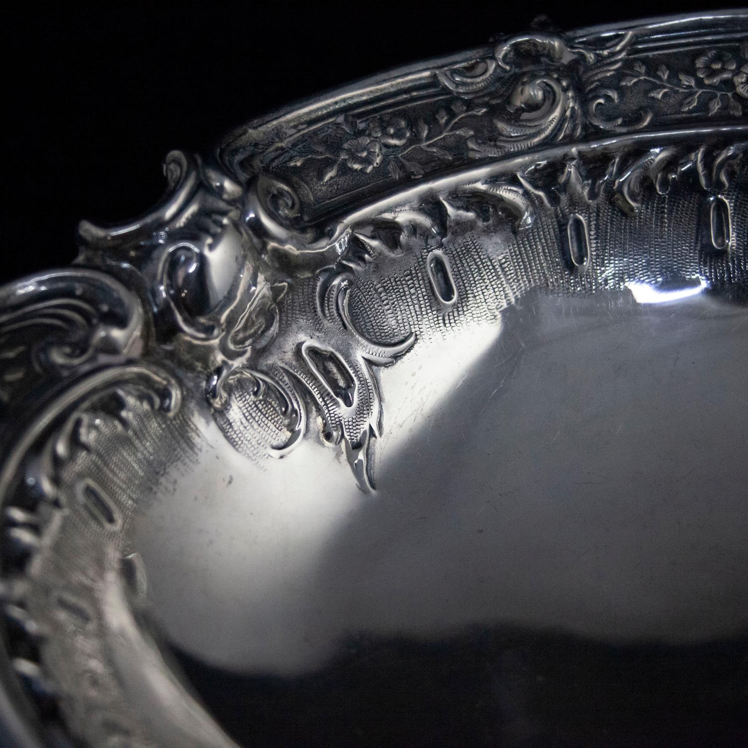 Victorian Rococo Repousse .800 Silver Footed and Double Handled Center Bowl 1