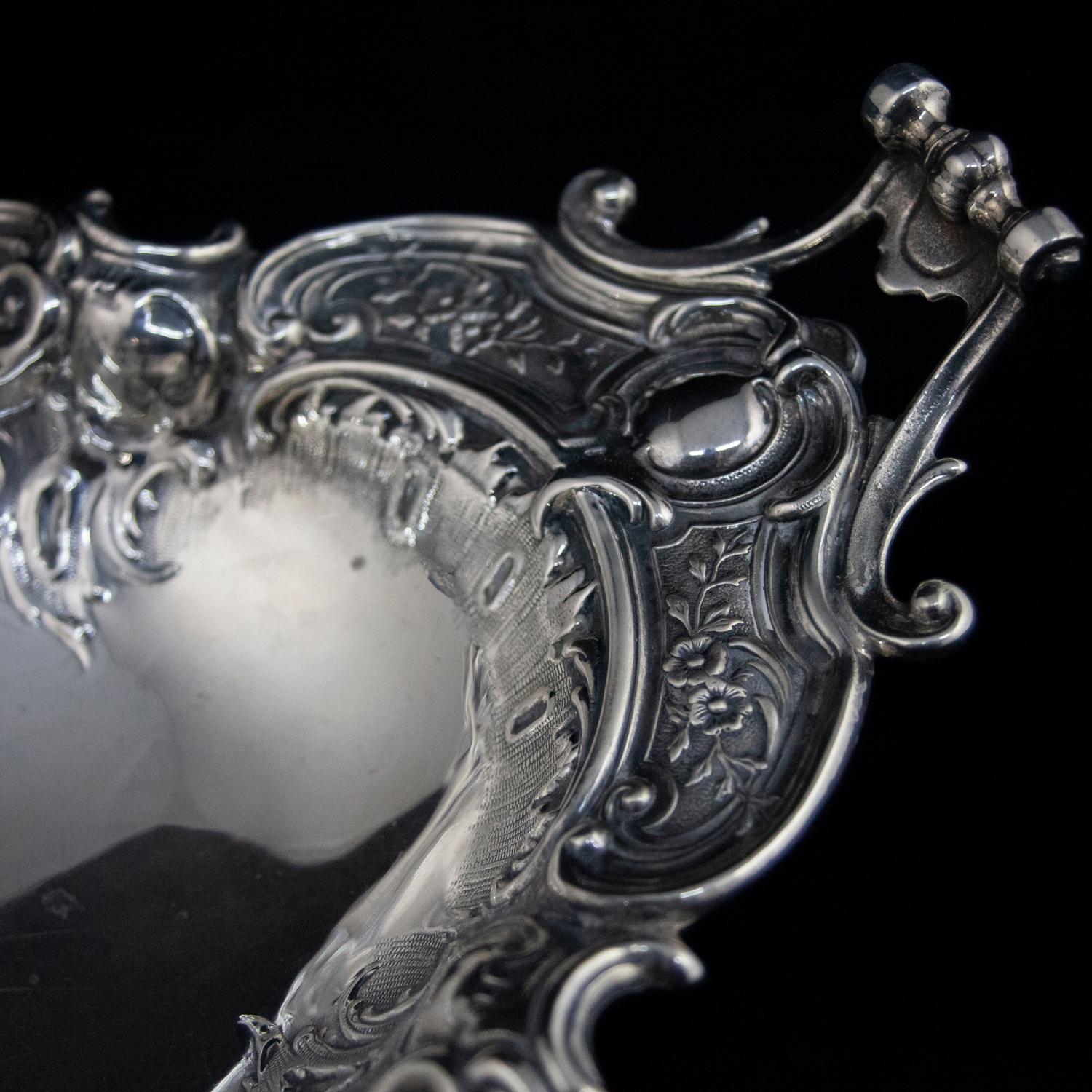 Victorian Rococo Repousse .800 Silver Footed and Double Handled Center Bowl 2