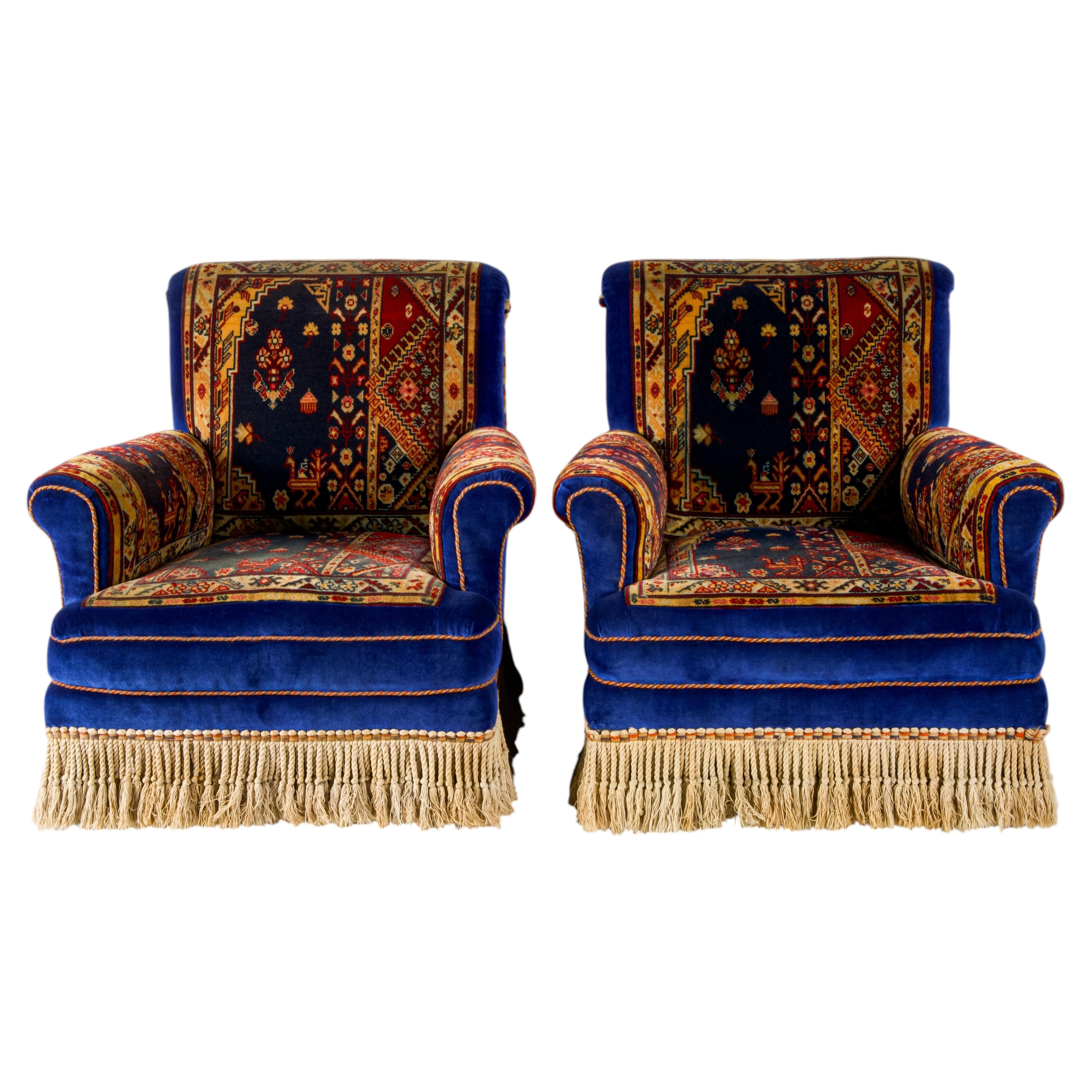 Victorian Rococo Revival Carpet Chairs, a Pair