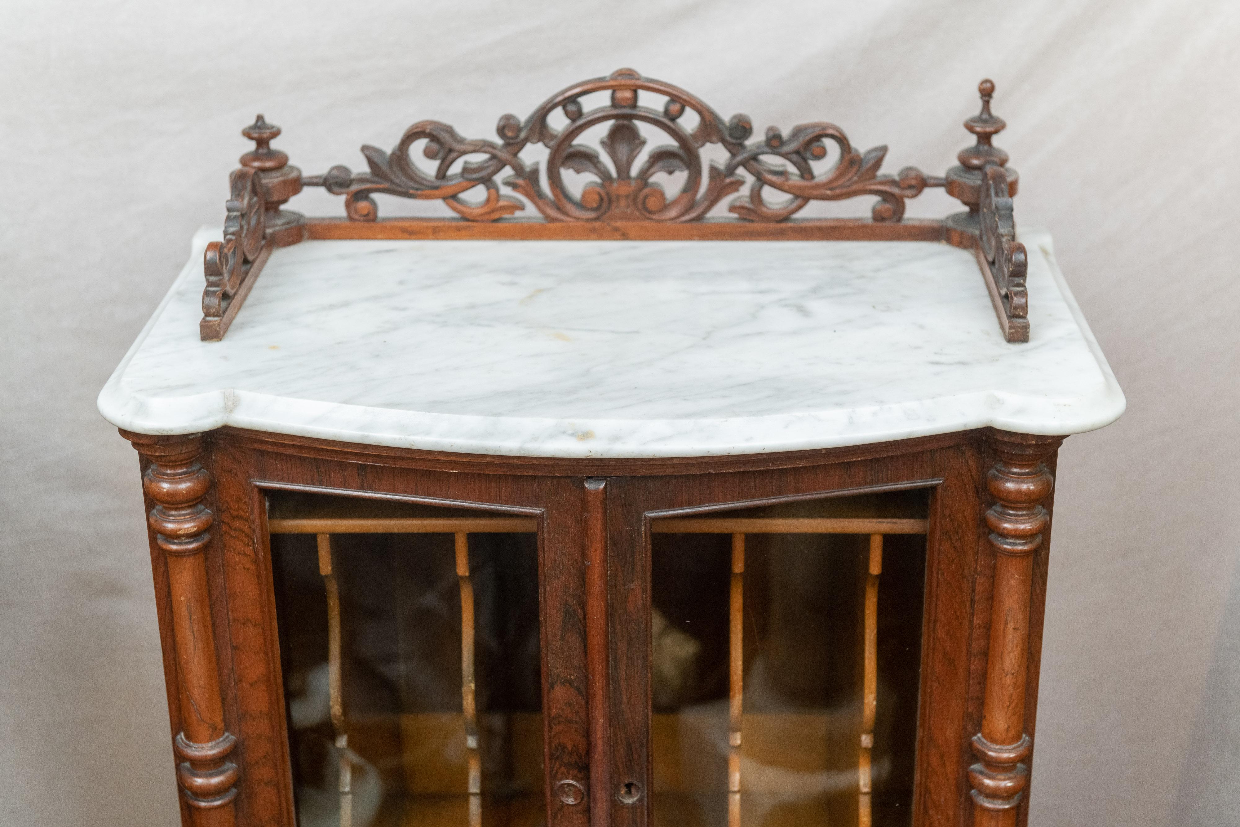 Hand-Carved Victorian Rococo Rosewood and Marble Music Cabinet