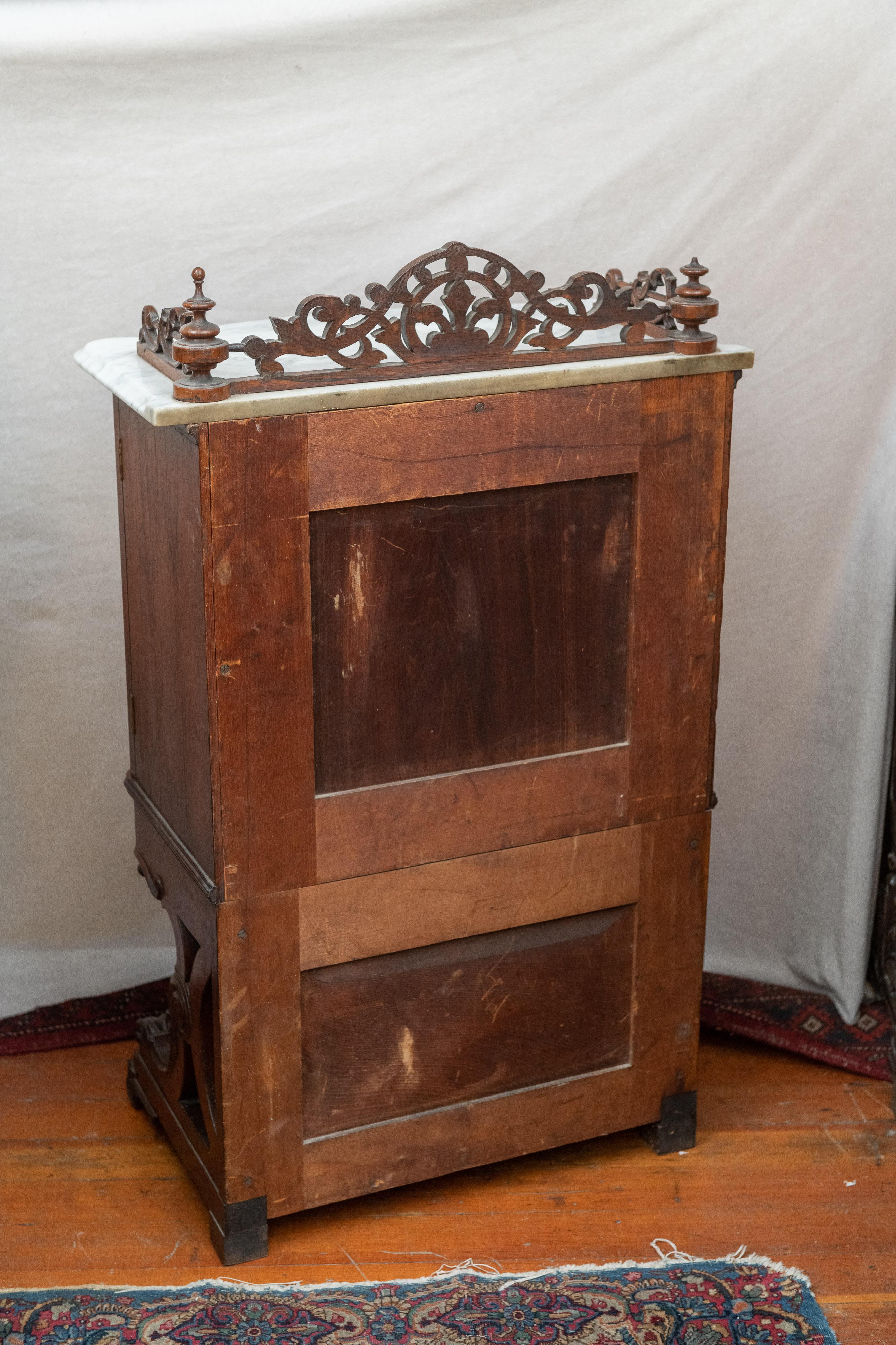 Mid-19th Century Victorian Rococo Rosewood and Marble Music Cabinet