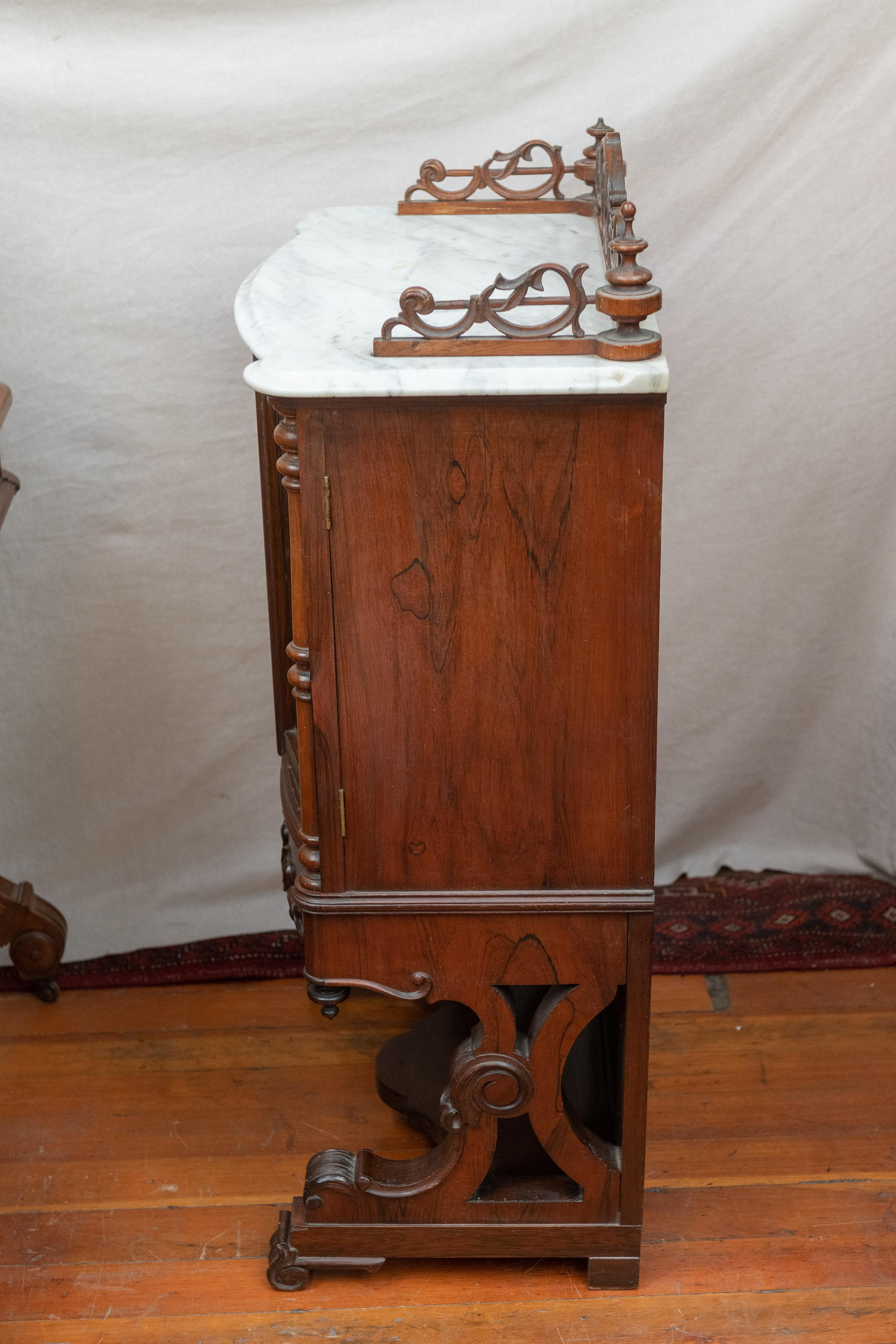 Victorian Rococo Rosewood and Marble Music Cabinet 1