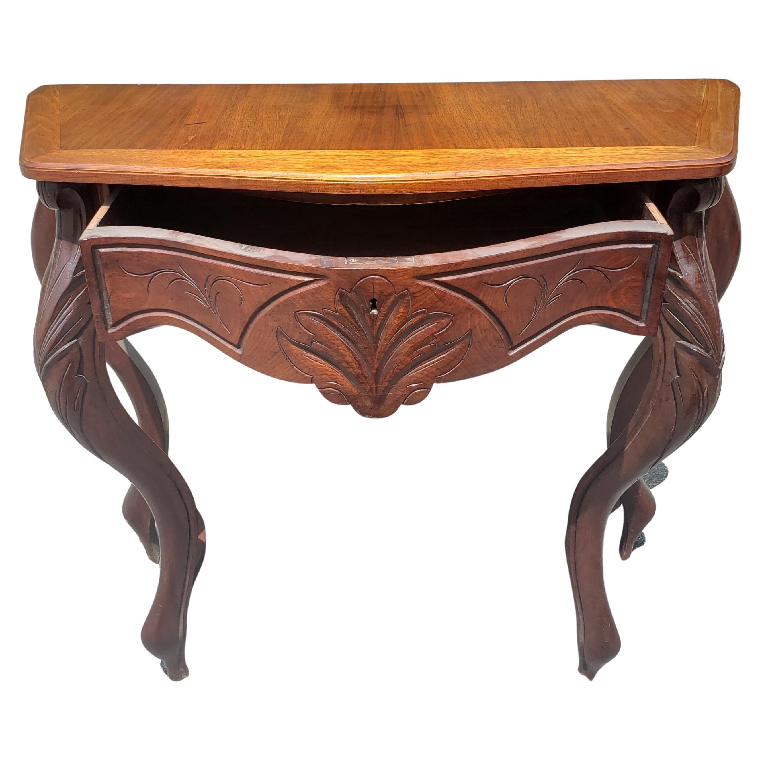 American Victorian Rococo Style One Drawer Mahogany Console Table, circa 1890s For Sale