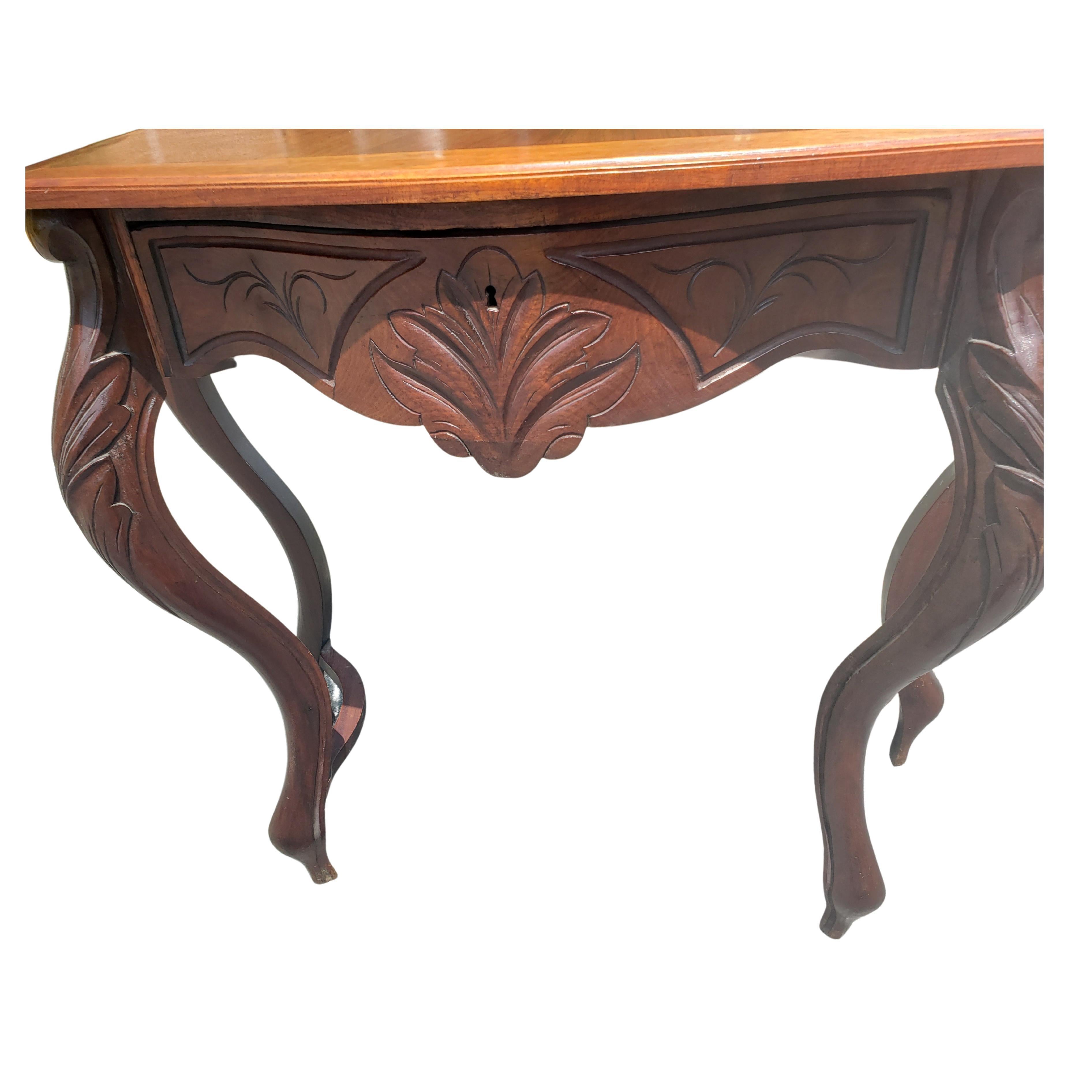 Victorian Rococo Style One Drawer Mahogany Console Table, circa 1890s In Good Condition For Sale In Germantown, MD