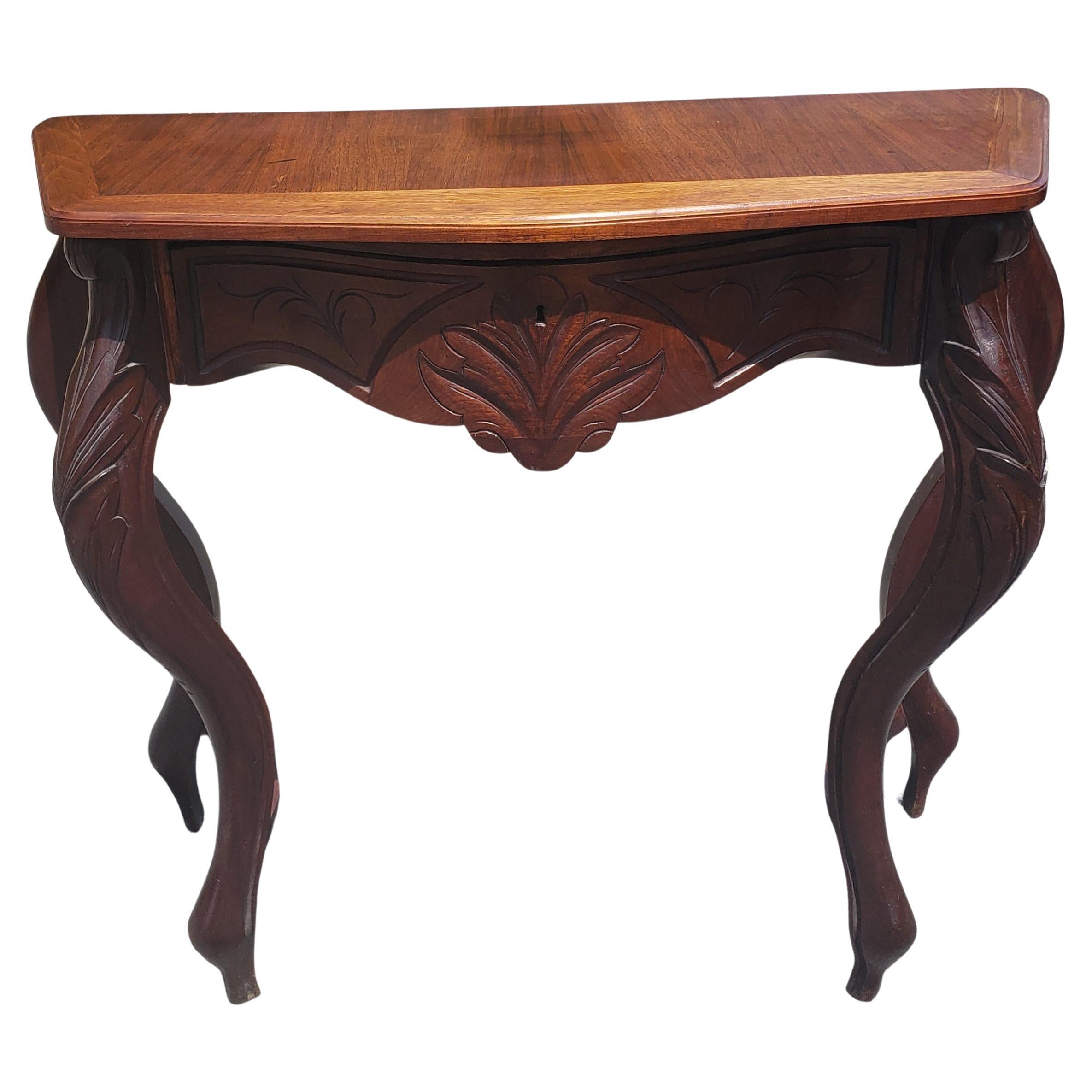 Victorian rococo style one drawer cuban mahogany console table, Circa 1890s in very good condition and measuring 37.5