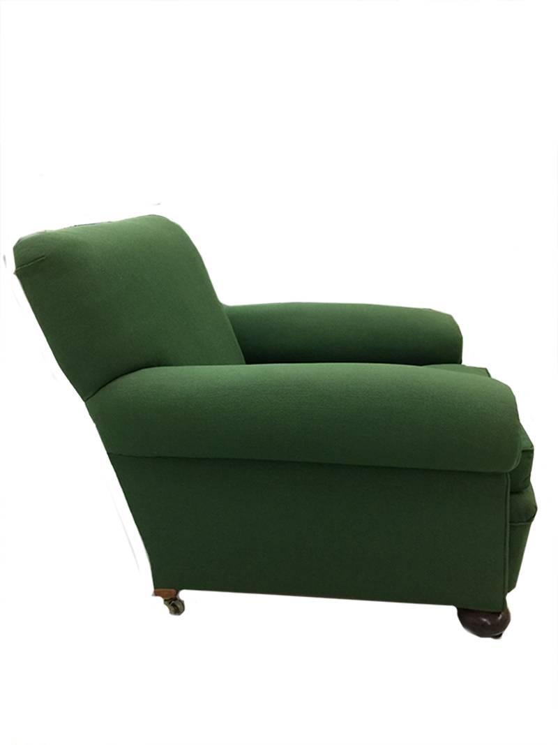 Victorian An English 19th Century green deep seated club roll arm chair For Sale