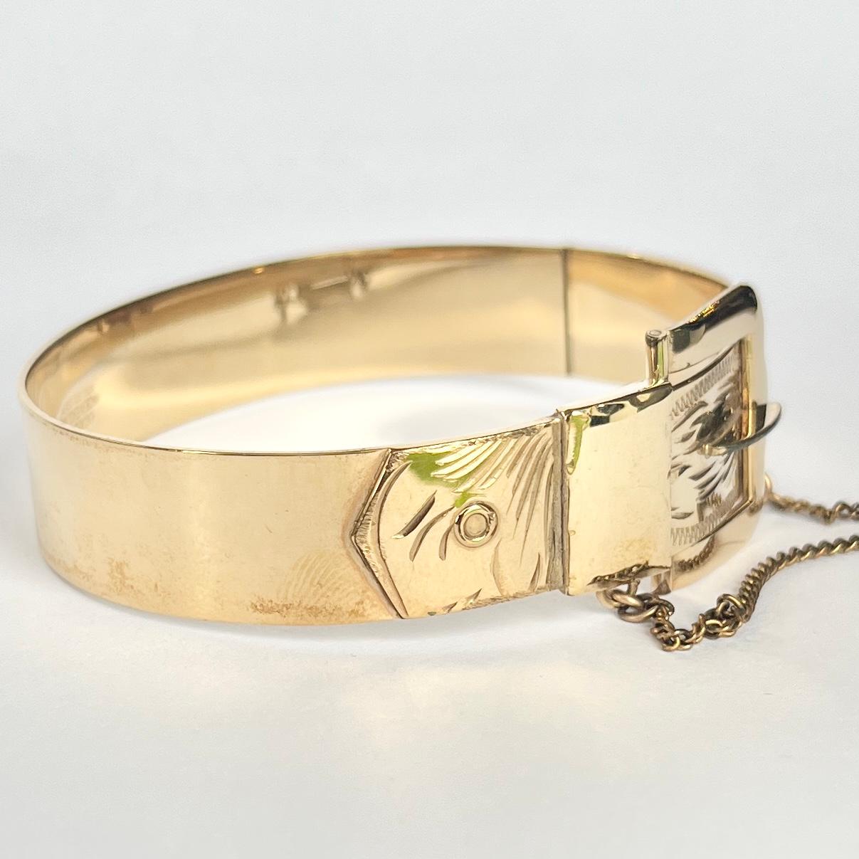 Edwardian Victorian Rolled Gold Buckle Bangle For Sale