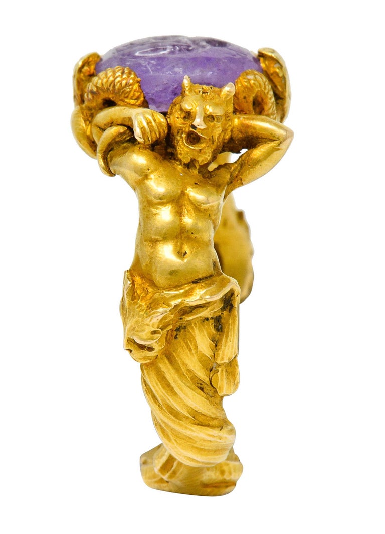 Victorian Roman Ancient Amethyst Intaglio 18 Karat Gold Men's Snake and ...