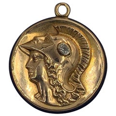Victorian Roman Warrior Diamond Locket Necklace Old Mine 14 Karat Gold Classical