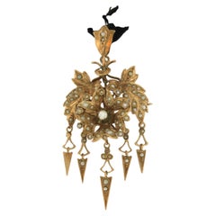 Victorian Rope necklace and pendant with pearls 8.2 grams 14k gold