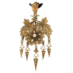 Victorian Rope necklace and pendant with pearls 8.2 grams 14k gold