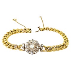 Antique Victorian Rose Cut Diamond 10 KT Gold Curb Bracelet