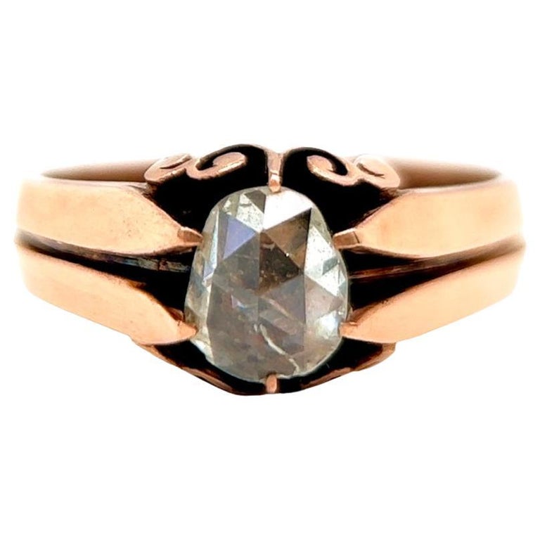 Victorian Rose Cut Diamond 14 Karat Rose Gold Foil Back Solitaire Ring