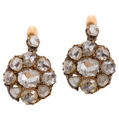 Antique Victorian Rose Cut Diamond 14k Rose Gold Cluster Earrings