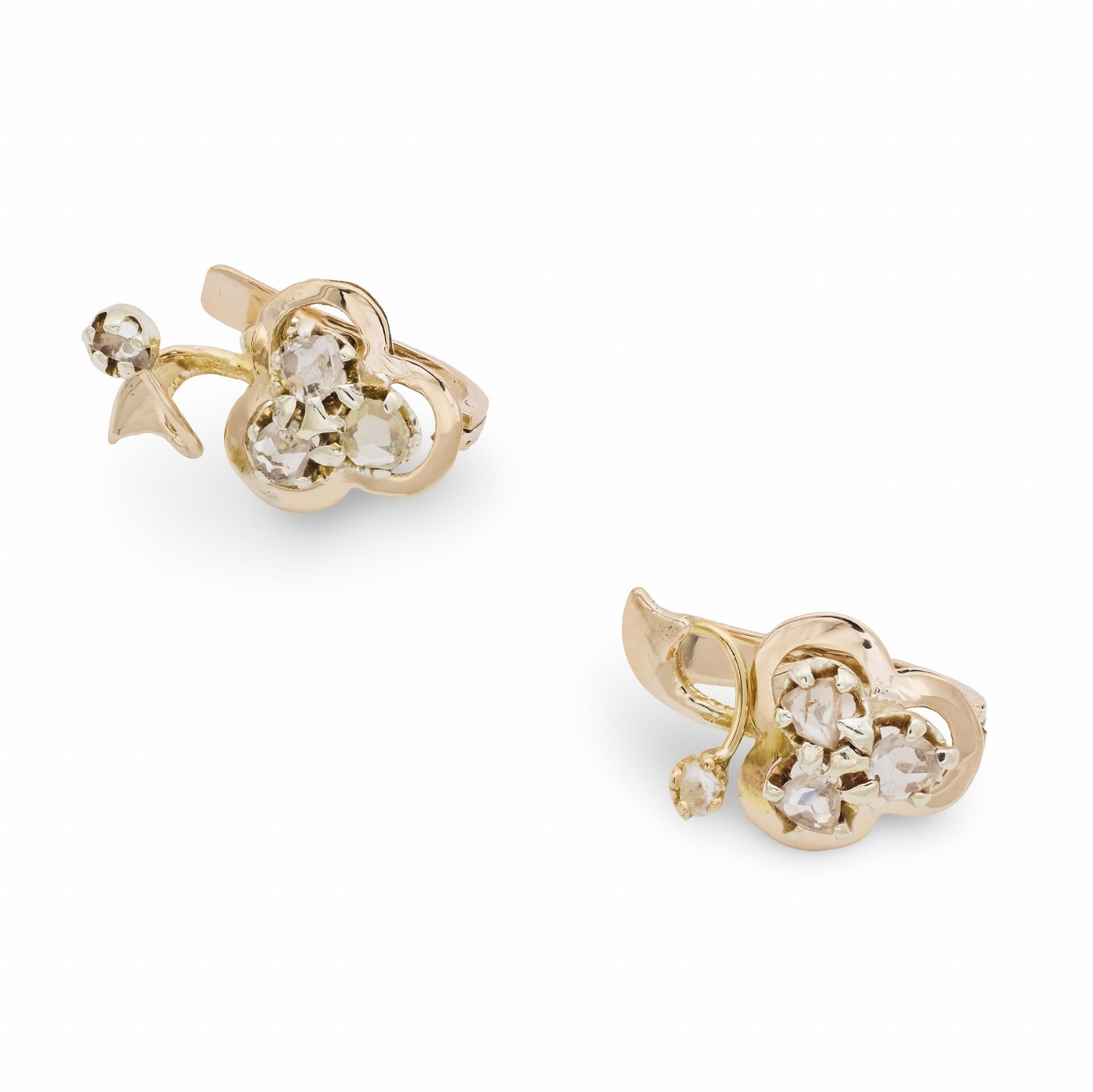 Boucles d'oreilles victoriennes en or rose 14k avec diamants taillés en rose Bon état - En vente à Beverly Hills, CA